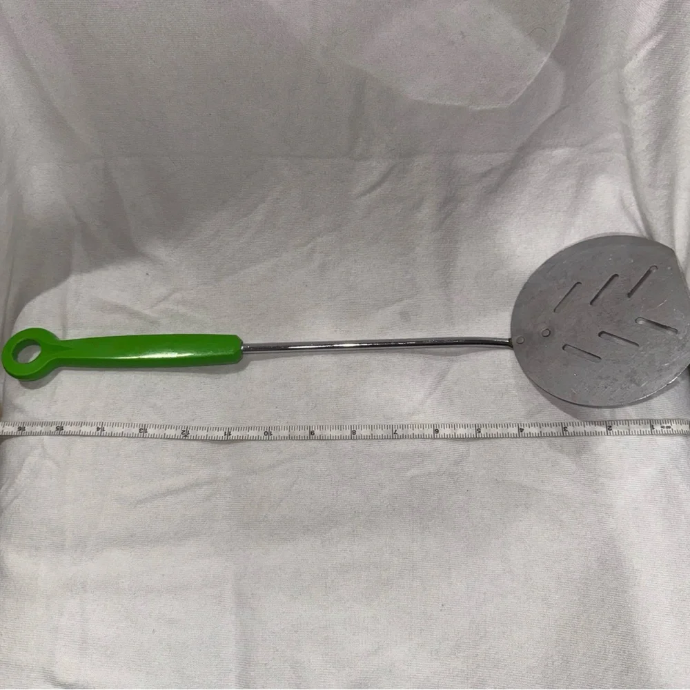 Vintage BBQ Grill‎ Spatula w/ Green Plastic Handle, Chromium Plated 16